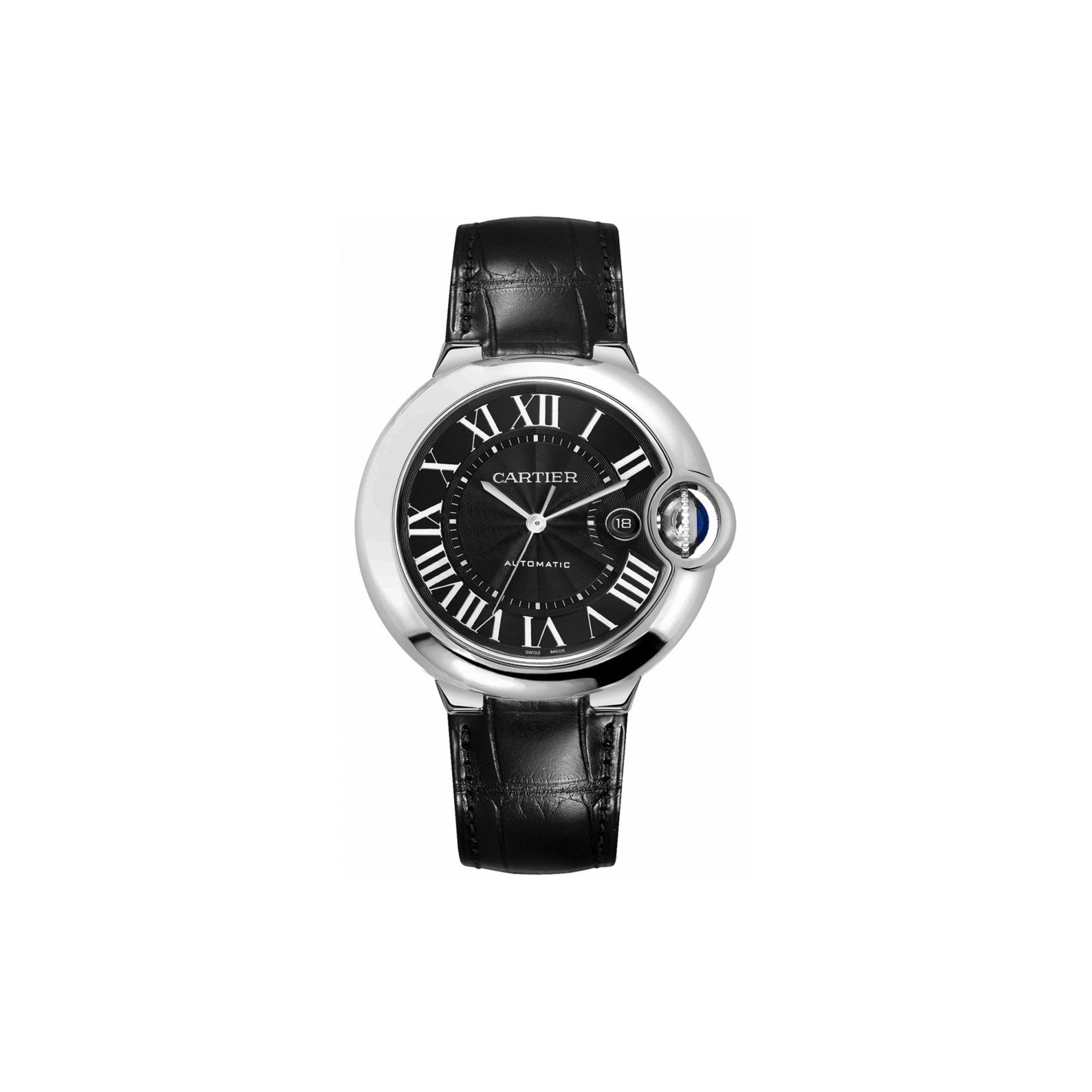 CARTIER BALLON BLEU SERIES BLACK LEATHER STRAP 42MM WATCH WSBB0003